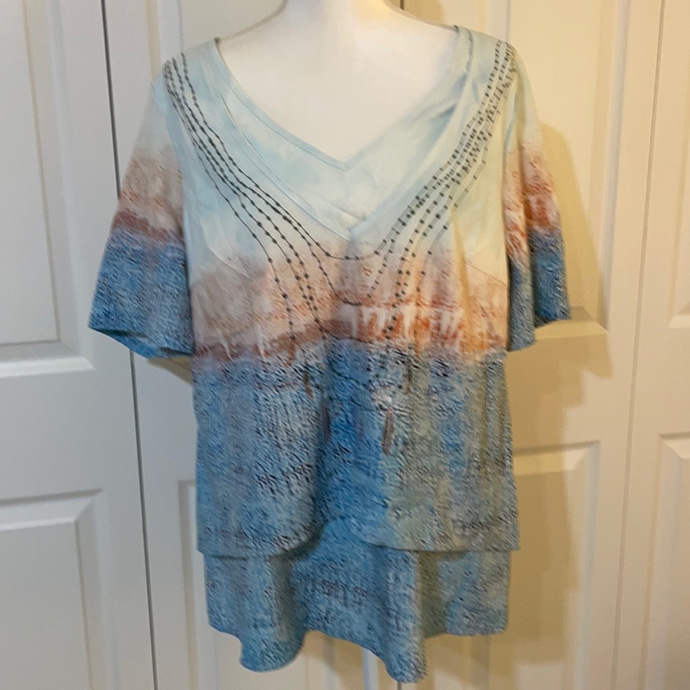 SHEILAY Women’s L Short Sleeve Multi Layer Blouse